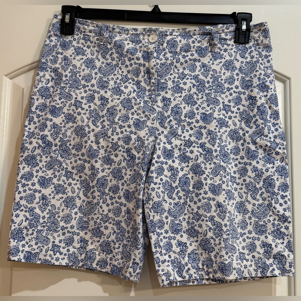 Talbots Blue and White Flat Front Paisley Print Shorts